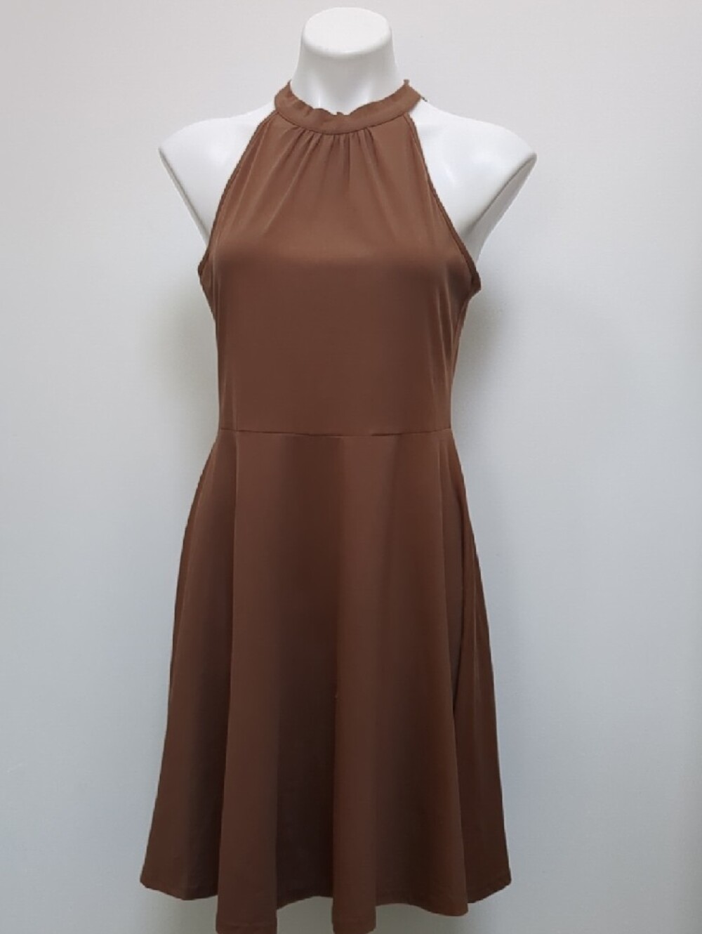OUGES Brown Halter Tie-Back Midi Dress Fit and flare size L